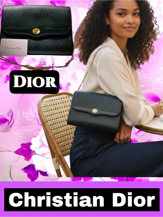 Dior Handbags - Authentic vintage Christian Dior Black Leather shoulder bag with Gold Accents